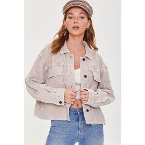 Women's Forever 21 Fleece Drop Sleeve Cropped Jacket Taupe Size S